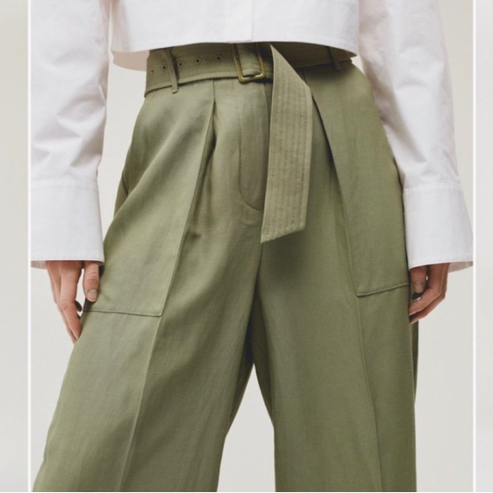 EUC WILFRED LE FOU NEWT GREEN LEONCE HIGH WAISTED BELTED TROUSER - Picture 1 of 7